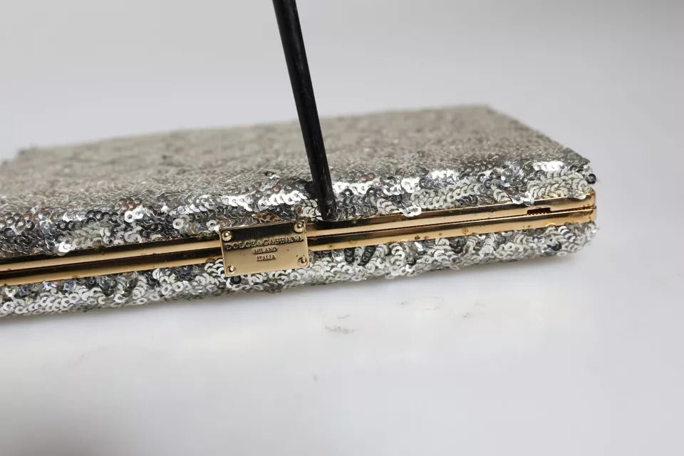 Dolce & Gabbana Gümüş Payetli Clutch Akşam Çantası